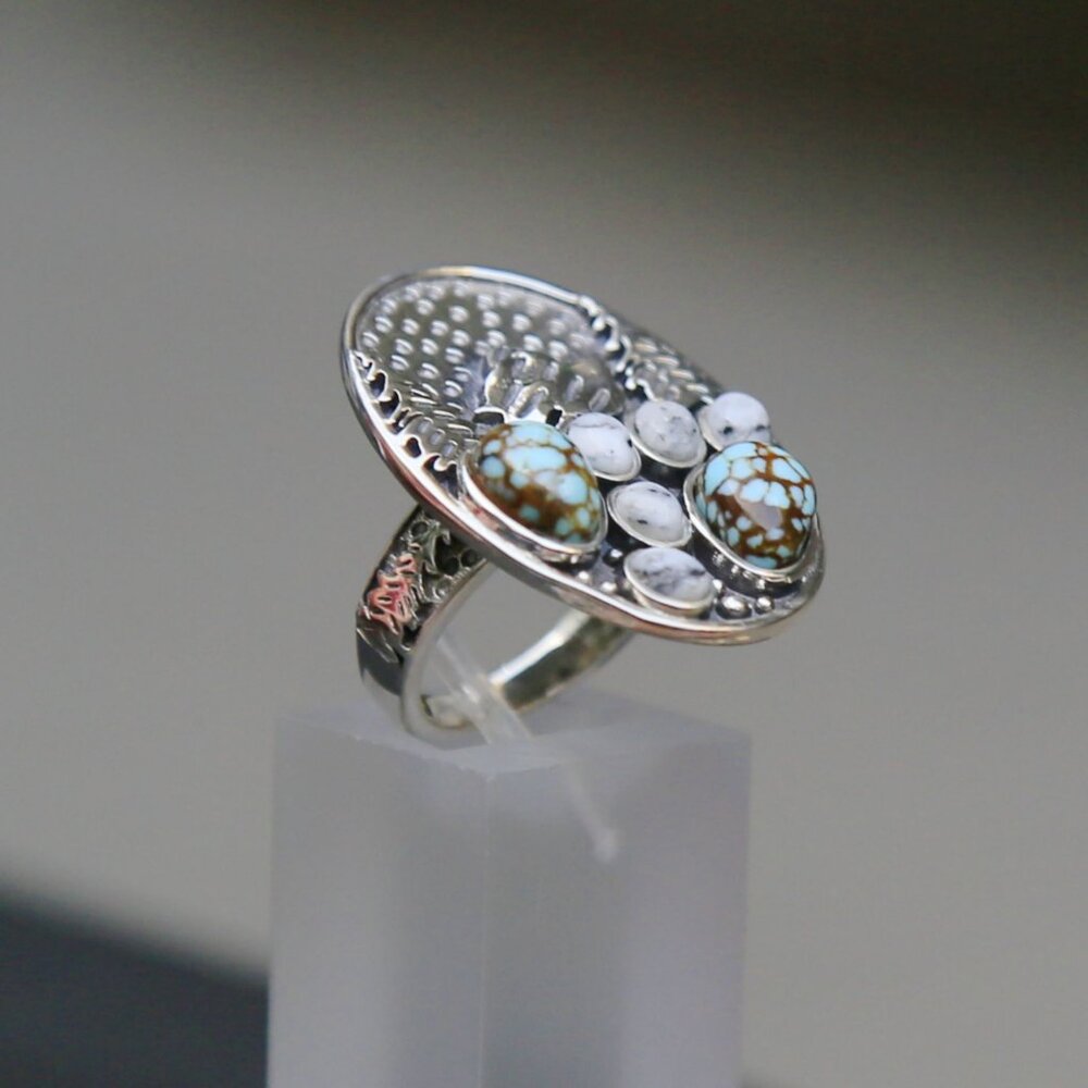 Winter Howl Ring ✦ White Buffalo & Blue Moon Turquoise 3.40ctw ✦ 925 Silver Sz 6 - Picture 9 of 10